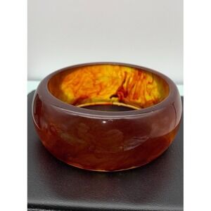 Beautiful Amber Caramel Fire Swirl Chunky Acrylic Bangle Bracelet